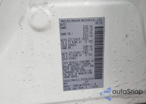 2020 Nissan Rogue Sl Intelligent Awd from USA, damaged, VIN 5N1AT2MV2LC709203